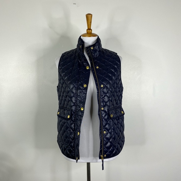 J. Crew Shiny Quilted Puffer Field Vest Blue Sz. XS - Picture 4 of 13